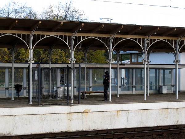 Охранник контролирует пассажиропаток